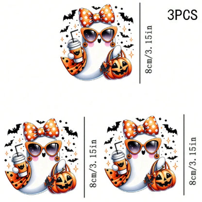 1/2/3PCS Durable Washable Heat Transfer Vinyl, Halloween Cool Ghost Polka Dot Bow Fashion Glasses Pumpkin Bat Drink Pattern Mixed Color Heat Transfer, Vinyl Print, Heat Transfer Sticker, Iron-On Trans