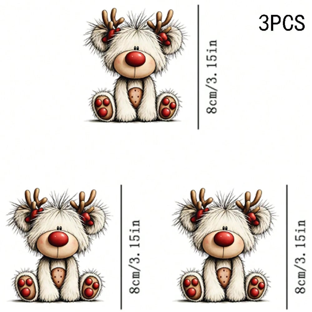 1/2/3PCS Durable Washable Heat Transfer Vinyl, Fluffy White Fur Red Nose Cartoon Reindeer Red Polka Dot Paw Print Christmas Cute Pattern, Heat Transfer Sticker, Iron-On Transfer Sticker Decal- Suitab