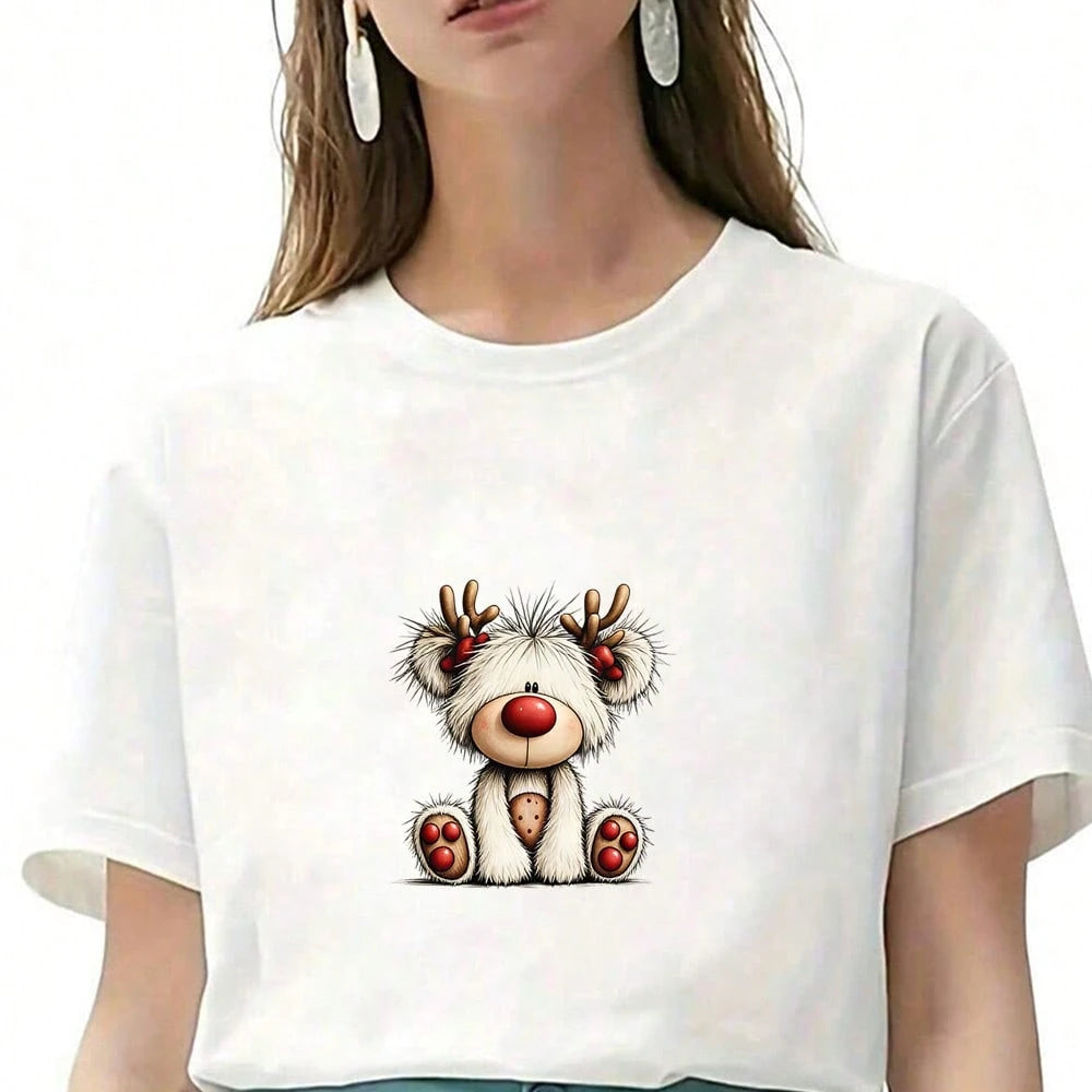 1/2/3PCS Durable Washable Heat Transfer Vinyl, Fluffy White Fur Red Nose Cartoon Reindeer Red Polka Dot Paw Print Christmas Cute Pattern, Heat Transfer Sticker, Iron-On Transfer Sticker Decal- Suitab