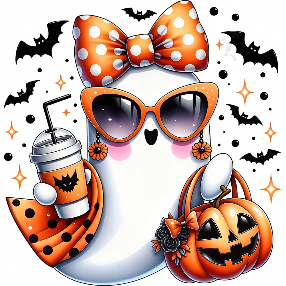 1/2/3PCS Durable Washable Heat Transfer Vinyl, Halloween Cool Ghost Polka Dot Bow Fashion Glasses Pumpkin Bat Drink Pattern Mixed Color Heat Transfer, Vinyl Print, Heat Transfer Sticker, Iron-On Trans