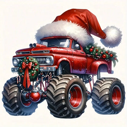 1/2/3PCS Red Christmas Hat Big Truck Heat Transfer Sticker, Washable And Iron-On, Suitable For DIY T-Shirts, Sweatshirts, Hoodies, Jeans, Backpacks, Pillows, Holiday Decorations