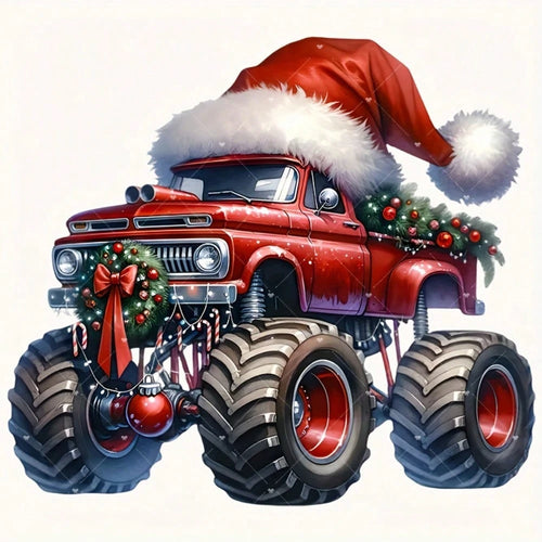1/2/3PCS Red Christmas Hat Big Truck Heat Transfer Sticker, Washable And Iron-On, Suitable For DIY T-Shirts, Sweatshirts, Hoodies, Jeans, Backpacks, Pillows, Holiday Decorations