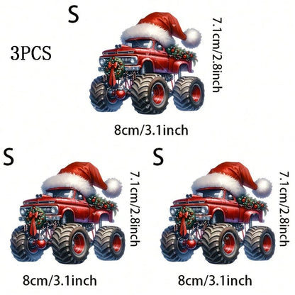 1/2/3PCS Red Christmas Hat Big Truck Heat Transfer Sticker, Washable And Iron-On, Suitable For DIY T-Shirts, Sweatshirts, Hoodies, Jeans, Backpacks, Pillows, Holiday Decorations