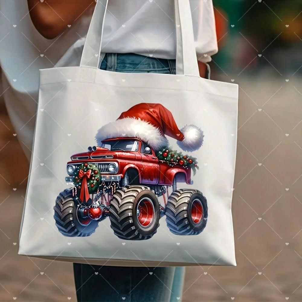 1/2/3PCS Red Christmas Hat Big Truck Heat Transfer Sticker, Washable And Iron-On, Suitable For DIY T-Shirts, Sweatshirts, Hoodies, Jeans, Backpacks, Pillows, Holiday Decorations