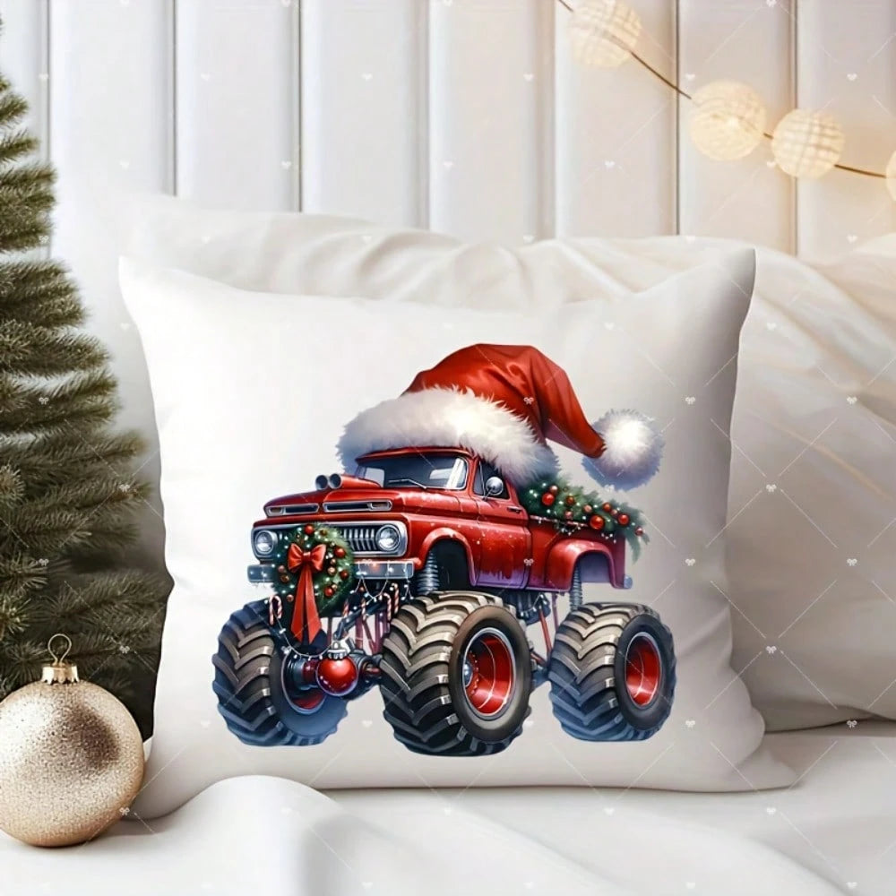 1/2/3PCS Red Christmas Hat Big Truck Heat Transfer Sticker, Washable And Iron-On, Suitable For DIY T-Shirts, Sweatshirts, Hoodies, Jeans, Backpacks, Pillows, Holiday Decorations
