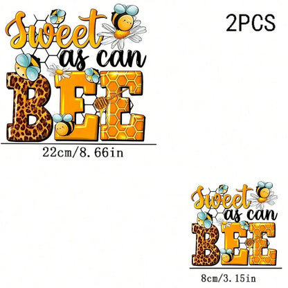 1/2/3PCS Water-Washable Heat Transfer Prints, Lettering Paired With Leopard Print & Honeycomb Texture, Surrounded By Cartoon Little Bees, Daisies & Honey Dippers, Featuring Punny English Slogans, Warm