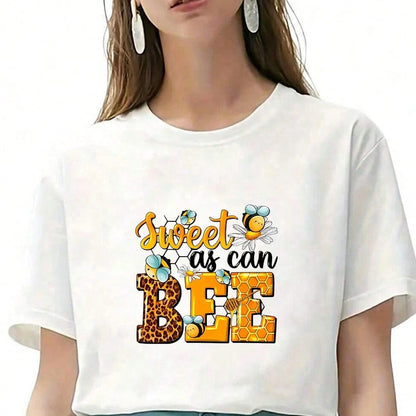 1/2/3PCS Water-Washable Heat Transfer Prints, Lettering Paired With Leopard Print & Honeycomb Texture, Surrounded By Cartoon Little Bees, Daisies & Honey Dippers, Featuring Punny English Slogans, Warm