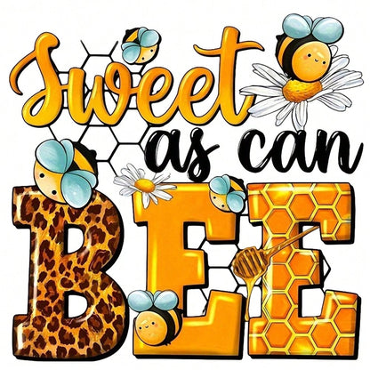 1/2/3PCS Water-Washable Heat Transfer Prints, Lettering Paired With Leopard Print & Honeycomb Texture, Surrounded By Cartoon Little Bees, Daisies & Honey Dippers, Featuring Punny English Slogans, Warm