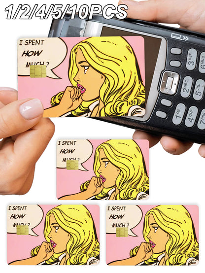1/2/4/5/10pcs Cartoon Crying Girl Credit Card Stickers, Personalized Blonde Girl Decorative Stickers, PVC Anti-Fingerprint Privacy Protection Anti-Scratch, Suitable For Transit Cards, Bank Cards, Camp