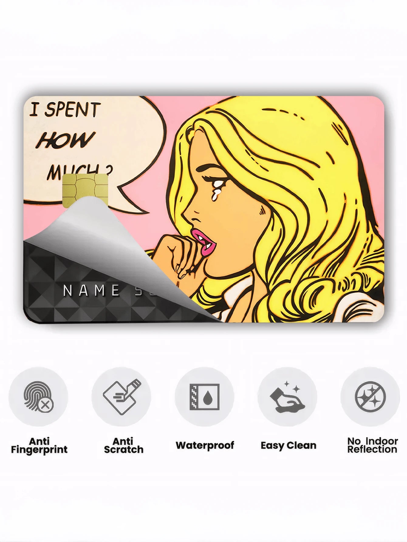 1/2/4/5/10pcs Cartoon Crying Girl Credit Card Stickers, Personalized Blonde Girl Decorative Stickers, PVC Anti-Fingerprint Privacy Protection Anti-Scratch, Suitable For Transit Cards, Bank Cards, Camp