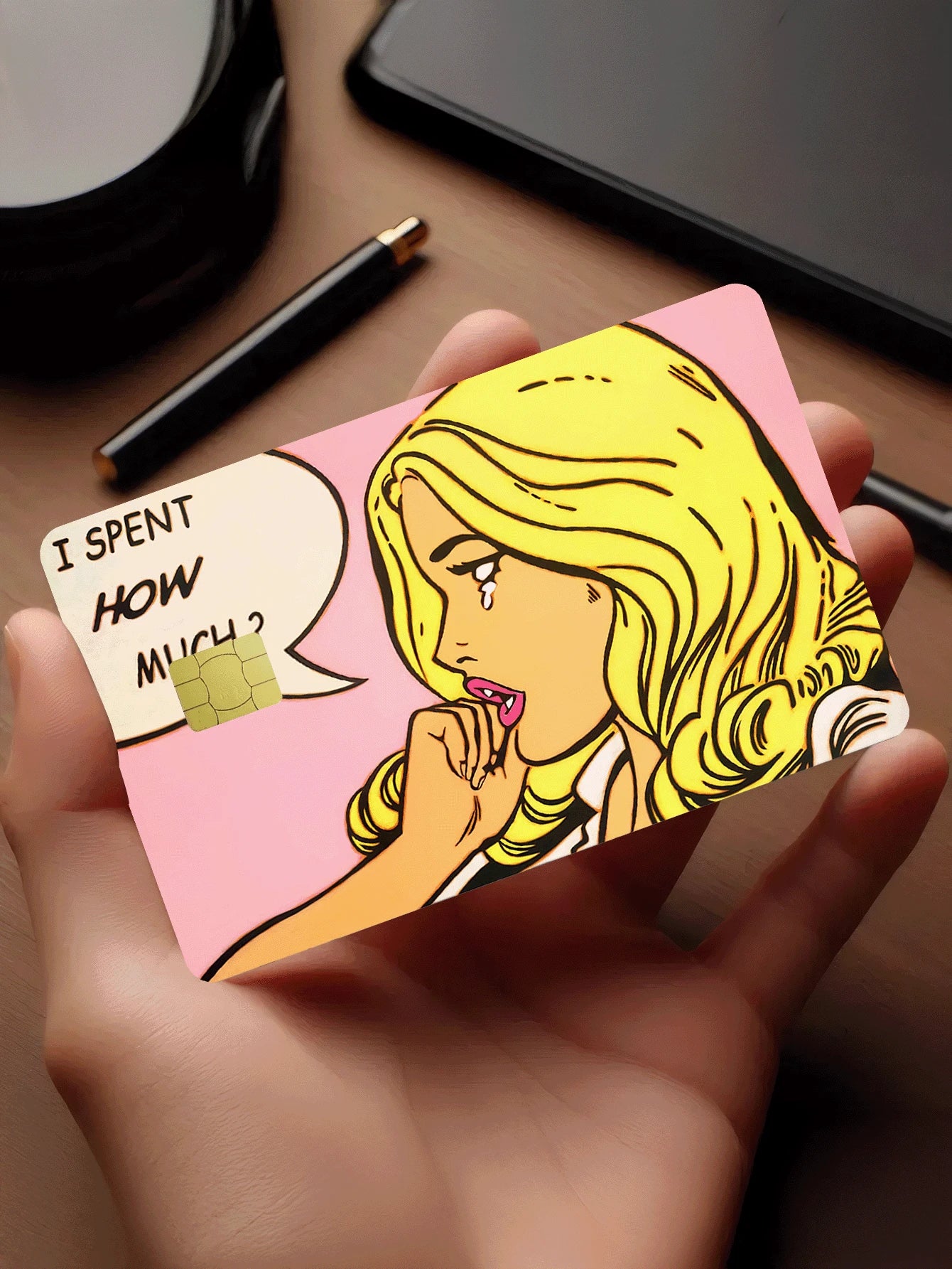 1/2/4/5/10pcs Cartoon Crying Girl Credit Card Stickers, Personalized Blonde Girl Decorative Stickers, PVC Anti-Fingerprint Privacy Protection Anti-Scratch, Suitable For Transit Cards, Bank Cards, Camp