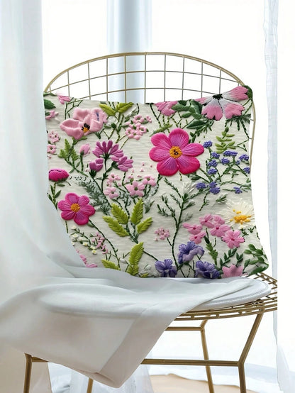 1/2/4 Pcs Modern Floral Throw Pillow Covers, Polyester Fabric, Hand Wash, Zipper Closure, 2D Flat Printing, 17.7" X 17.7"- Digital Printed Plant Leaves And Flowers, Suitable For Sofa, Living Room, Be