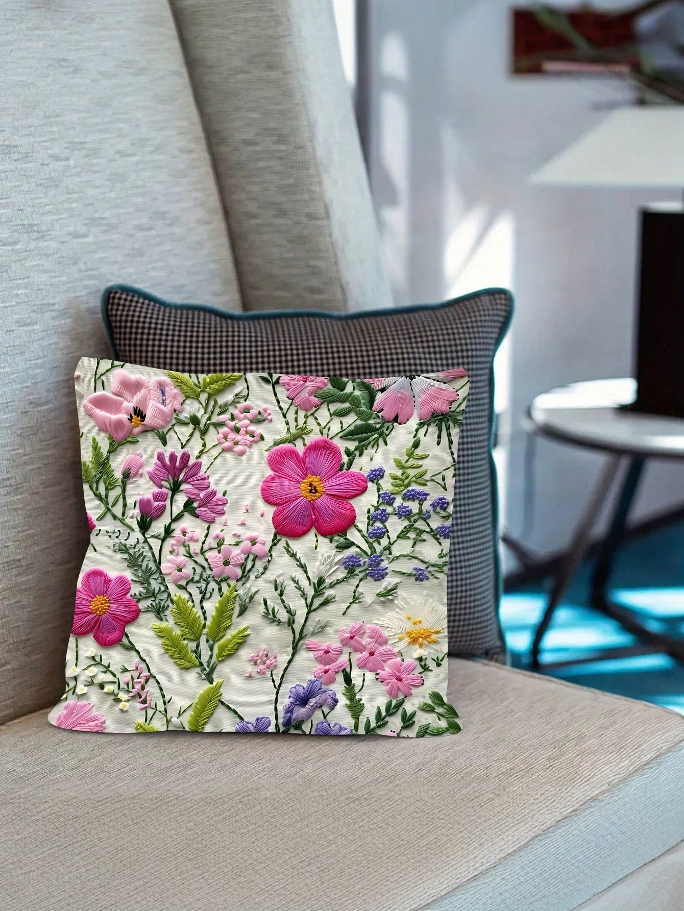 1/2/4 Pcs Modern Floral Throw Pillow Covers, Polyester Fabric, Hand Wash, Zipper Closure, 2D Flat Printing, 17.7" X 17.7"- Digital Printed Plant Leaves And Flowers, Suitable For Sofa, Living Room, Be