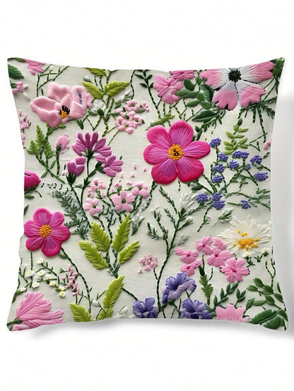 1/2/4 Pcs Modern Floral Throw Pillow Covers, Polyester Fabric, Hand Wash, Zipper Closure, 2D Flat Printing, 17.7" X 17.7"- Digital Printed Plant Leaves And Flowers, Suitable For Sofa, Living Room, Be