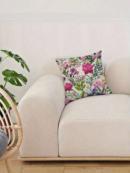 1/2/4 Pcs Modern Floral Throw Pillow Covers, Polyester Fabric, Hand Wash, Zipper Closure, 2D Flat Printing, 17.7" X 17.7"- Digital Printed Plant Leaves And Flowers, Suitable For Sofa, Living Room, Be