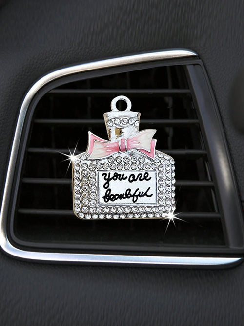 1/2/4Pcs Car Air Vent Clip Fragrance Bottle Empty Flat Decoration, Rhinestone Diffuser Air Vent Clip, Car Air Freshener, Shiny Car Accessories For Women (Fragrance Sheet Included)