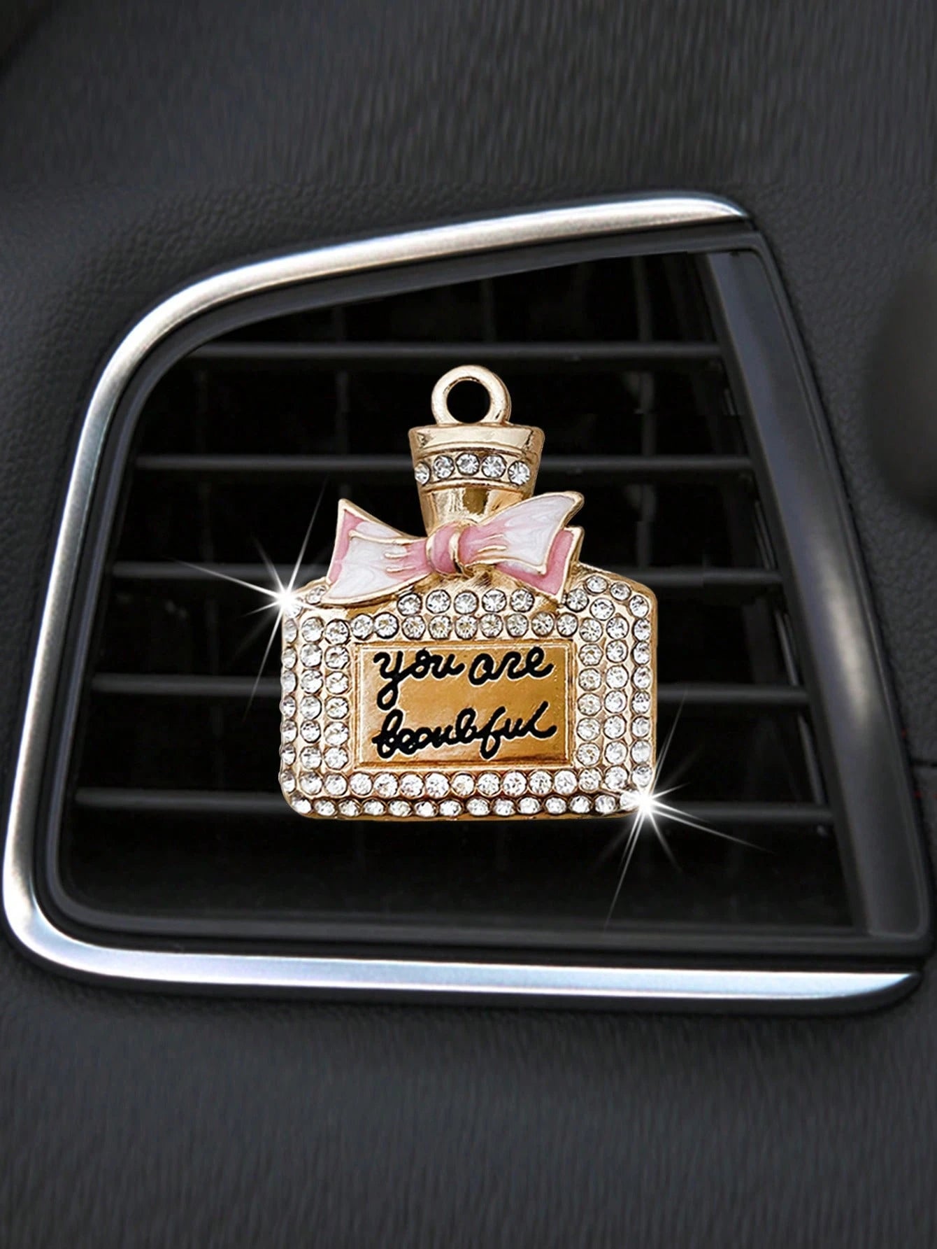 1/2/4Pcs Car Air Vent Clip Fragrance Bottle Empty Flat Decoration, Rhinestone Diffuser Air Vent Clip, Car Air Freshener, Shiny Car Accessories For Women (Fragrance Sheet Included)