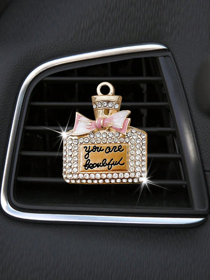 1/2/4Pcs Car Air Vent Clip Fragrance Bottle Empty Flat Decoration, Rhinestone Diffuser Air Vent Clip, Car Air Freshener, Shiny Car Accessories For Women (Fragrance Sheet Included)