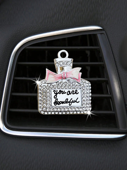 1/2/4Pcs Car Air Vent Clip Fragrance Bottle Empty Flat Decoration, Rhinestone Diffuser Air Vent Clip, Car Air Freshener, Shiny Car Accessories For Women (Fragrance Sheet Included)