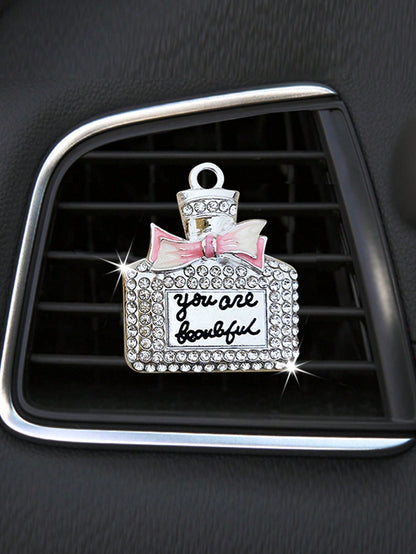 1/2/4Pcs Car Air Vent Clip Fragrance Bottle Empty Flat Decoration, Rhinestone Diffuser Air Vent Clip, Car Air Freshener, Shiny Car Accessories For Women (Fragrance Sheet Included)