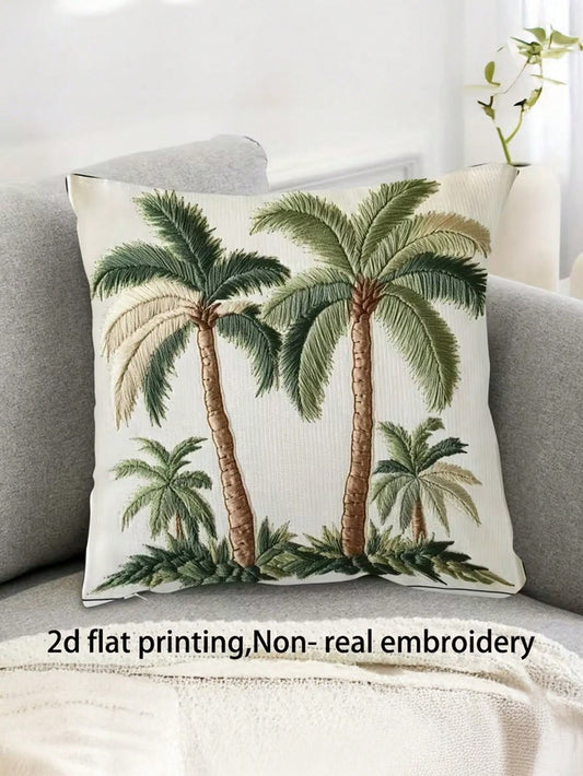 1/2/4pcs Green Coconut Tree Pattern Pillowcase, Adopting Nordic Style High-End Digital Printing Technique, Suitable For Hotel And Guest Room Decoration