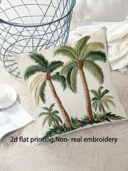 1/2/4pcs Green Coconut Tree Pattern Pillowcase, Adopting Nordic Style High-End Digital Printing Technique, Suitable For Hotel And Guest Room Decoration