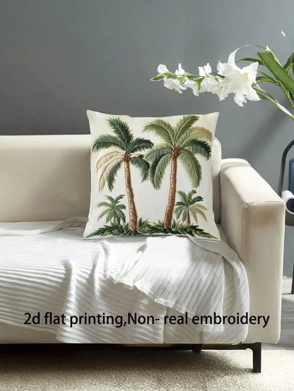 1/2/4pcs Green Coconut Tree Pattern Pillowcase, Adopting Nordic Style High-End Digital Printing Technique, Suitable For Hotel And Guest Room Decoration