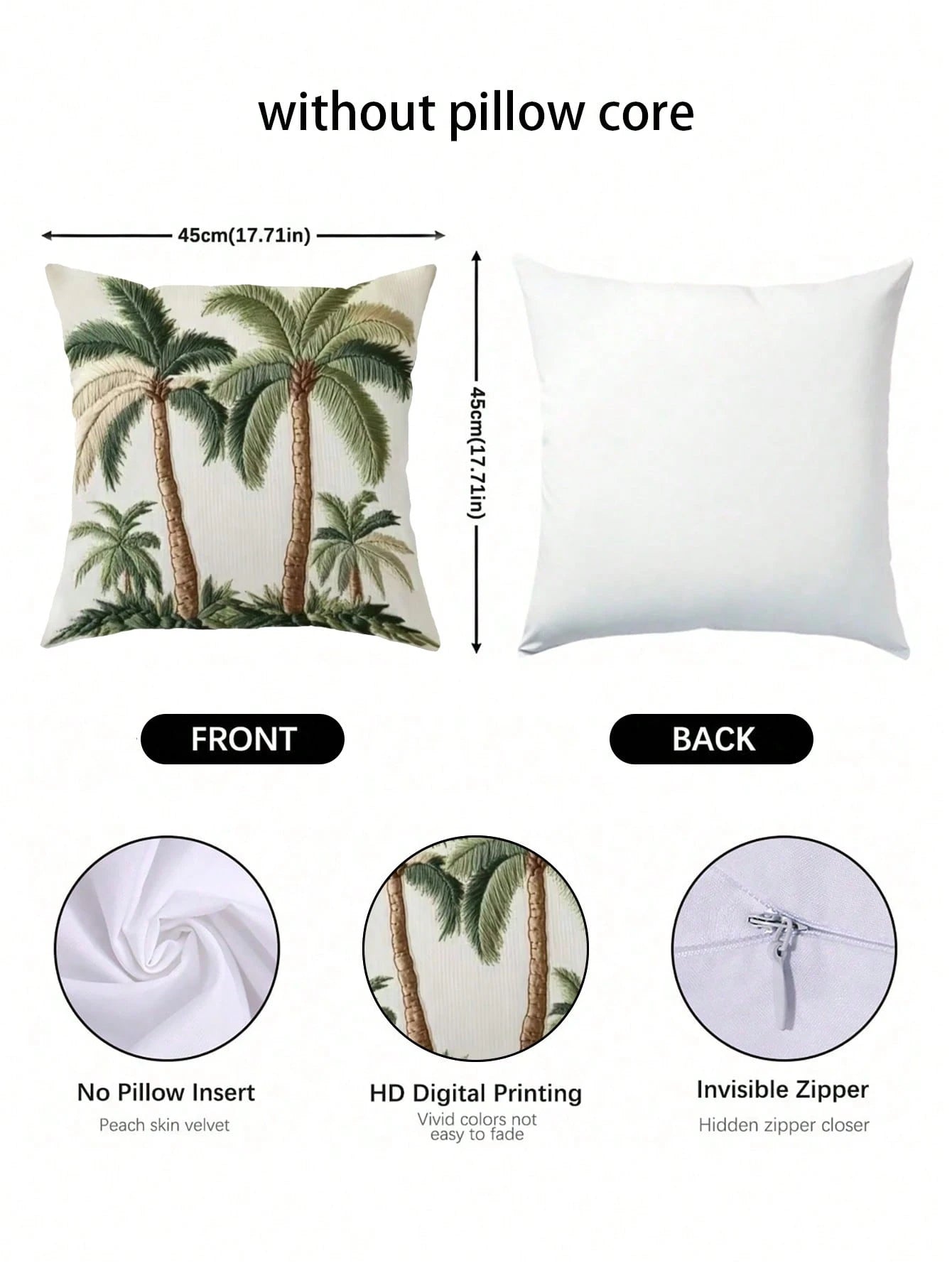 1/2/4pcs Green Coconut Tree Pattern Pillowcase, Adopting Nordic Style High-End Digital Printing Technique, Suitable For Hotel And Guest Room Decoration