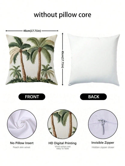 1/2/4pcs Green Coconut Tree Pattern Pillowcase, Adopting Nordic Style High-End Digital Printing Technique, Suitable For Hotel And Guest Room Decoration
