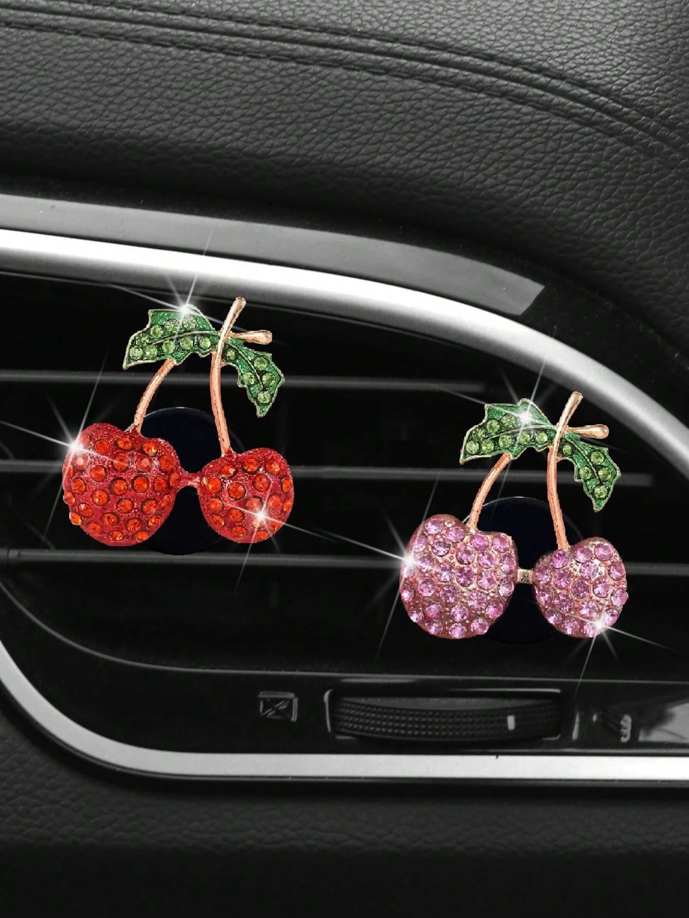 1/2/4pcs Rhinestone Cherry Apple Car Air Vent Fragrance Clip Decor, Full Rhinestone Alloy Fruit Car Aromatherapy, Women's Car Air Conditioner Fragrance Decoration