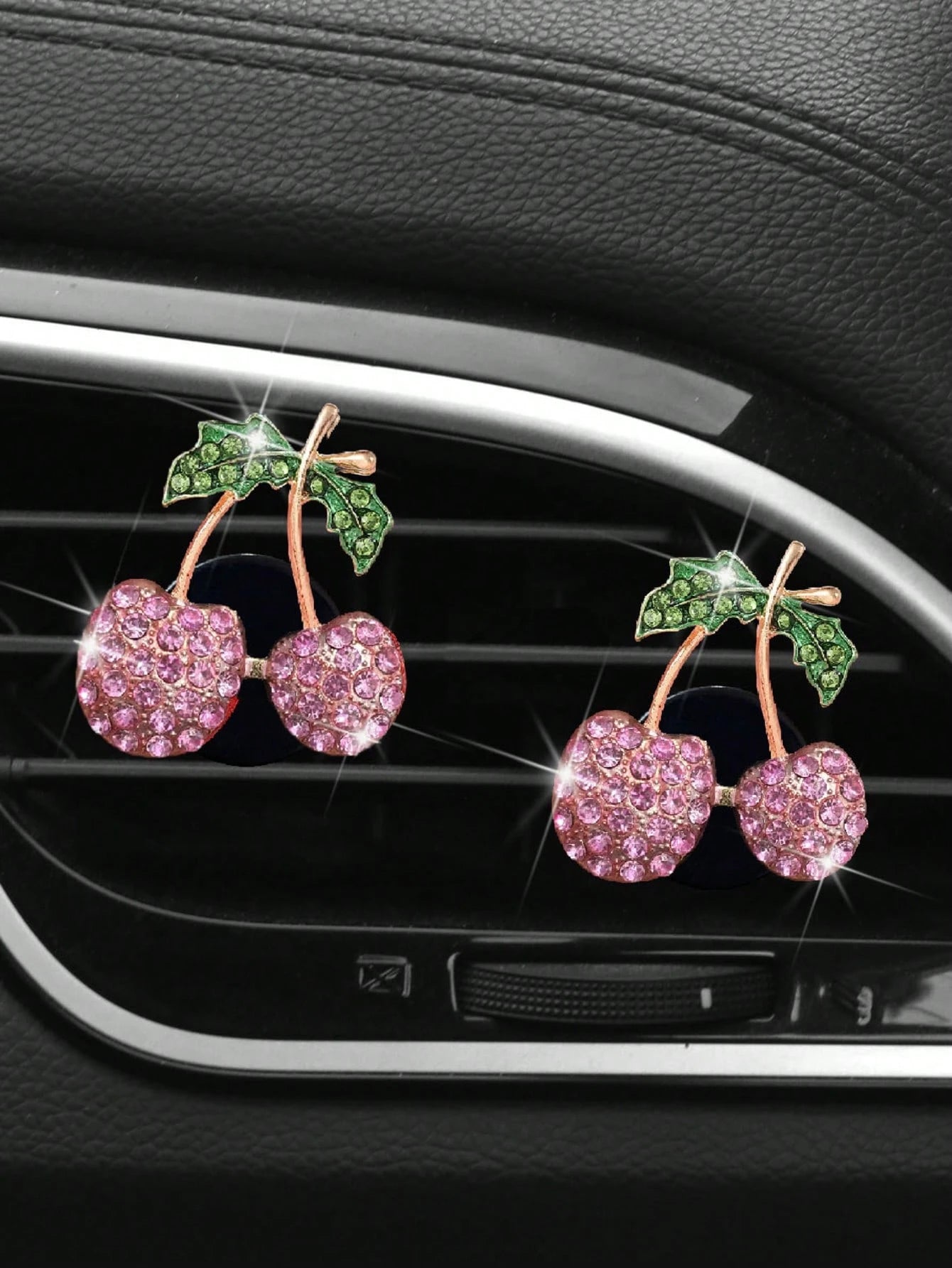 1/2/4pcs Rhinestone Cherry Apple Car Air Vent Fragrance Clip Decor, Full Rhinestone Alloy Fruit Car Aromatherapy, Women's Car Air Conditioner Fragrance Decoration