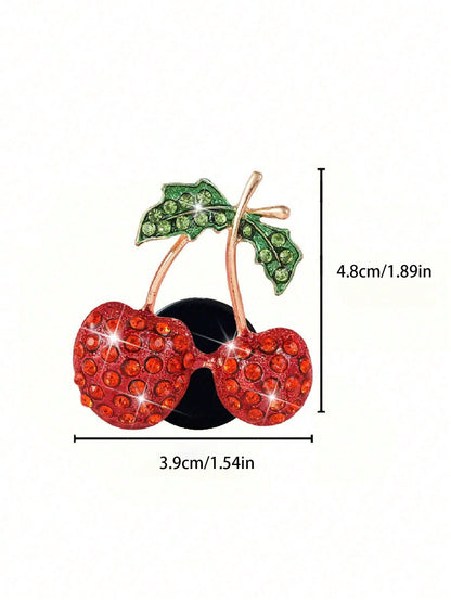 1/2/4pcs Rhinestone Cherry Apple Car Air Vent Fragrance Clip Decor, Full Rhinestone Alloy Fruit Car Aromatherapy, Women's Car Air Conditioner Fragrance Decoration