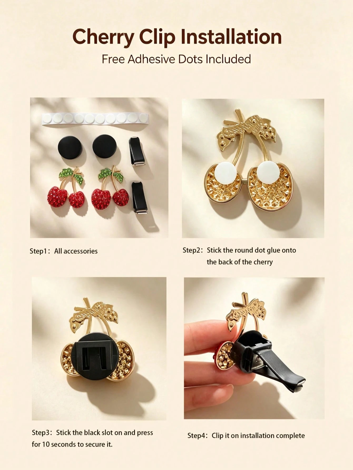 1/2/4pcs Rhinestone Cherry Apple Car Air Vent Fragrance Clip Decor, Full Rhinestone Alloy Fruit Car Aromatherapy, Women's Car Air Conditioner Fragrance Decoration