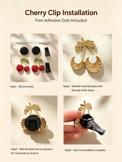 1/2/4pcs Rhinestone Cherry Apple Car Air Vent Fragrance Clip Decor, Full Rhinestone Alloy Fruit Car Aromatherapy, Women's Car Air Conditioner Fragrance Decoration