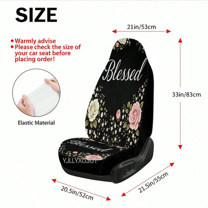 1/2 Pcs Universal Blessed Rose Floral Inspirational Car Seat Cover, Breathable & Comfortable, Easy To Install & Clean, All-Round Seat Protection, Elegant Cottagecore Flower Design, Automotive Seat Pro