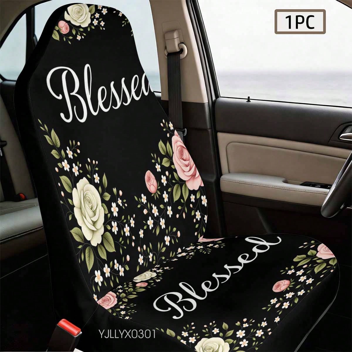 1/2 Pcs Universal Blessed Rose Floral Inspirational Car Seat Cover, Breathable & Comfortable, Easy To Install & Clean, All-Round Seat Protection, Elegant Cottagecore Flower Design, Automotive Seat Pro