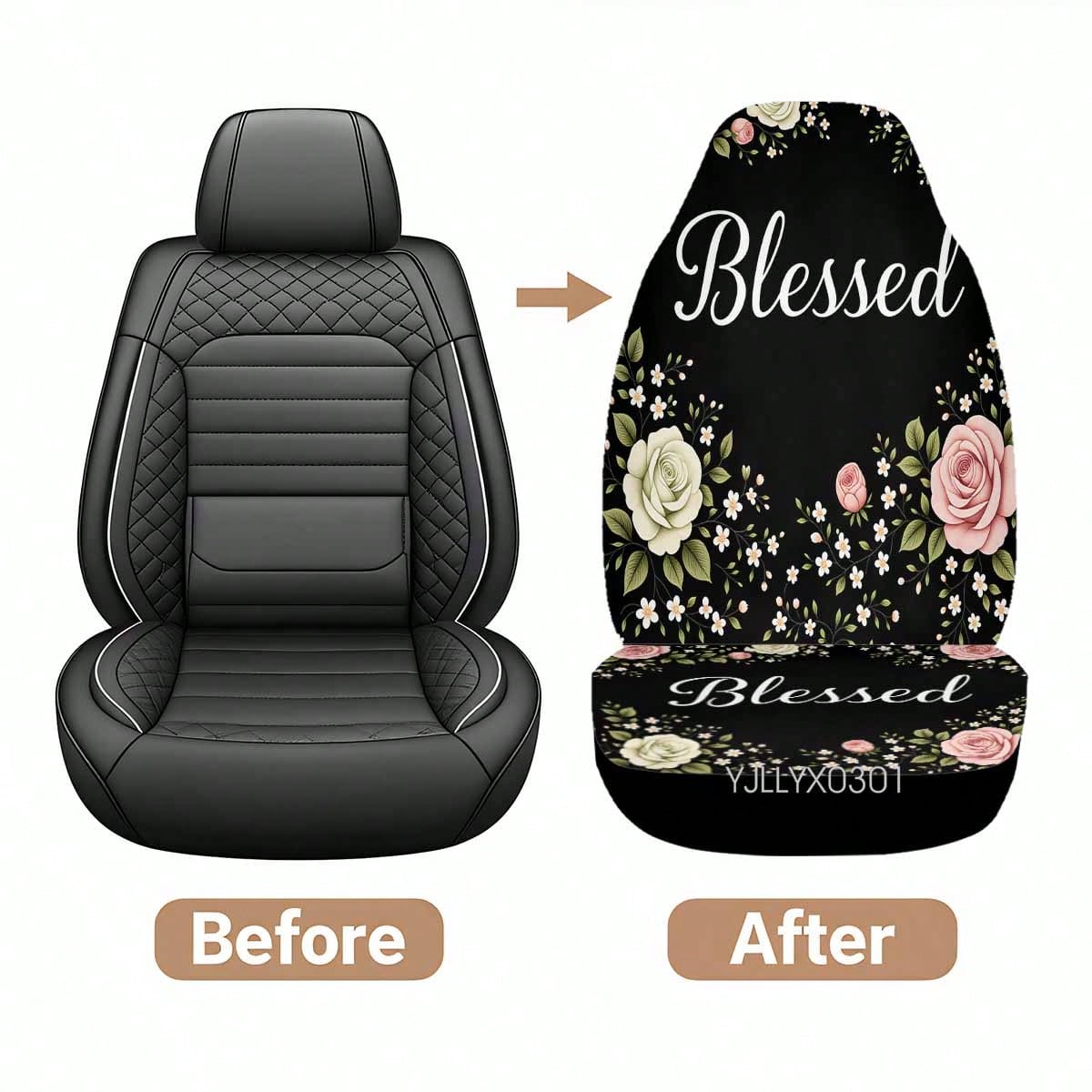 1/2 Pcs Universal Blessed Rose Floral Inspirational Car Seat Cover, Breathable & Comfortable, Easy To Install & Clean, All-Round Seat Protection, Elegant Cottagecore Flower Design, Automotive Seat Pro