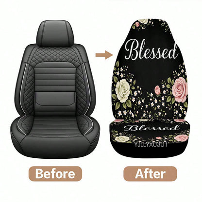 1/2 Pcs Universal Blessed Rose Floral Inspirational Car Seat Cover, Breathable & Comfortable, Easy To Install & Clean, All-Round Seat Protection, Elegant Cottagecore Flower Design, Automotive Seat Pro