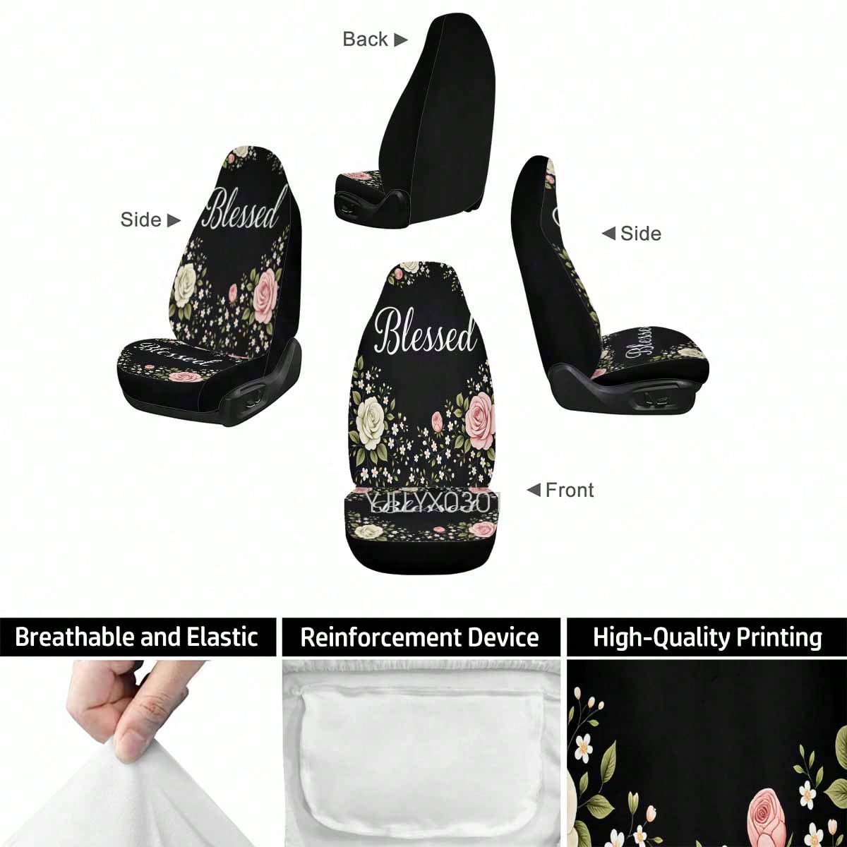 1/2 Pcs Universal Blessed Rose Floral Inspirational Car Seat Cover, Breathable & Comfortable, Easy To Install & Clean, All-Round Seat Protection, Elegant Cottagecore Flower Design, Automotive Seat Pro