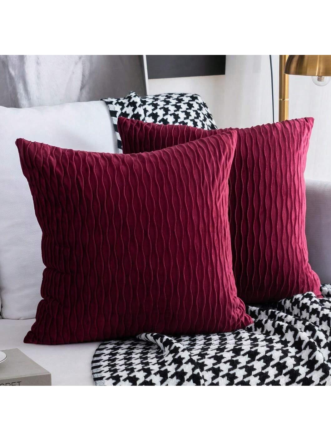 1/2pcs Burgundy Velvet Wavy Striped Pillow Cover, Square Cushion Case, Holiday Home Decor Pillow, Soft & Comfortable Fabric, Modern Decor For Sofa, Bedroom, Dorm
