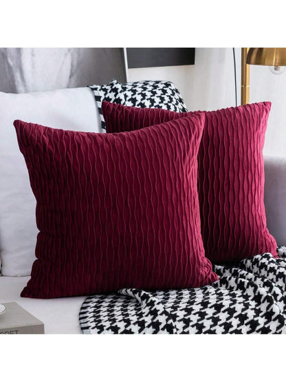 1/2pcs Burgundy Velvet Wavy Striped Pillow Cover, Square Cushion Case, Holiday Home Decor Pillow, Soft & Comfortable Fabric, Modern Decor For Sofa, Bedroom, Dorm