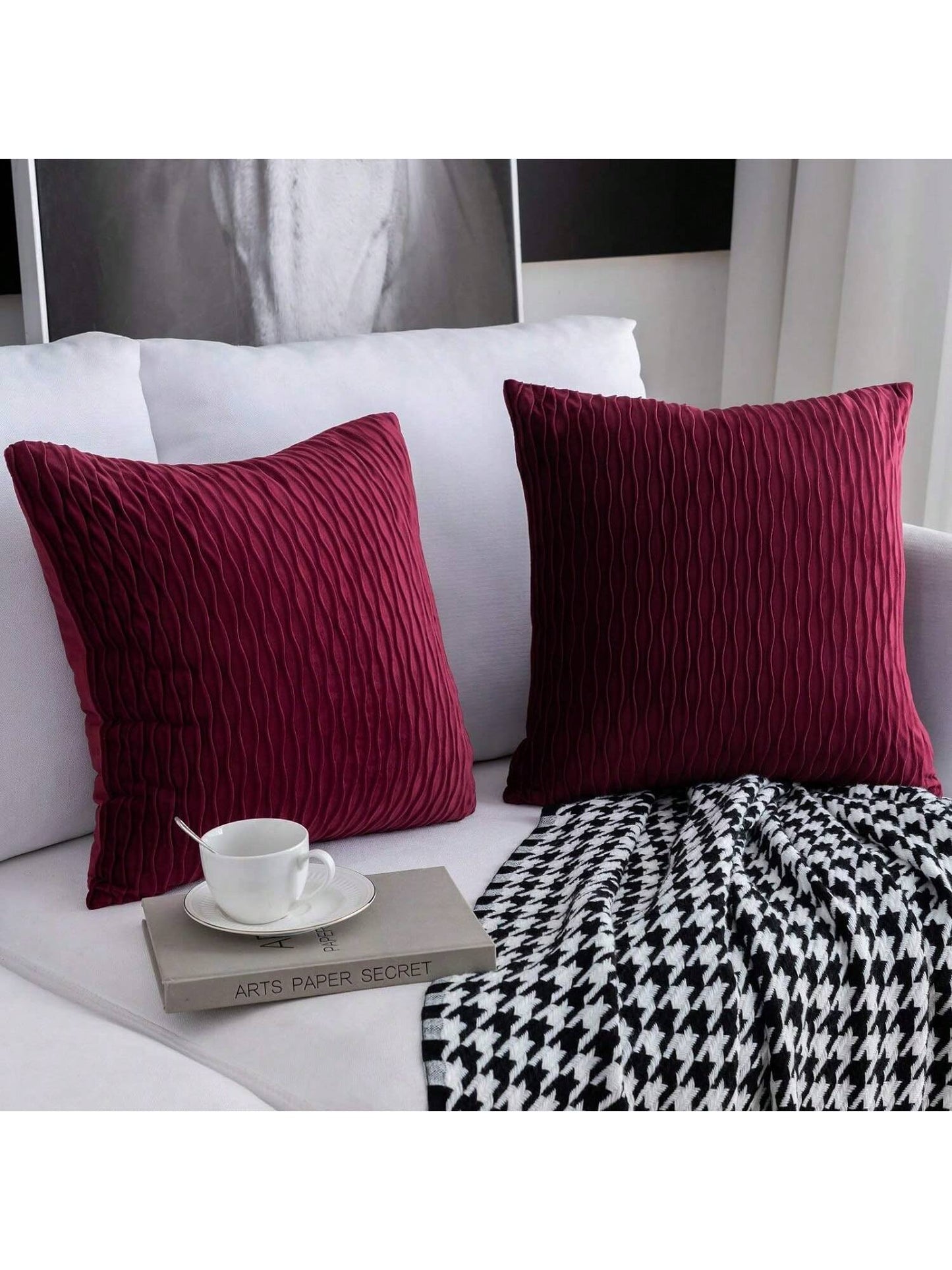 1/2pcs Burgundy Velvet Wavy Striped Pillow Cover, Square Cushion Case, Holiday Home Decor Pillow, Soft & Comfortable Fabric, Modern Decor For Sofa, Bedroom, Dorm