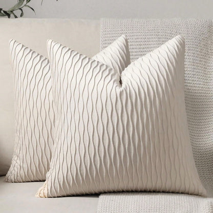 1/2pcs Burgundy Velvet Wavy Striped Pillow Cover, Square Cushion Case, Holiday Home Decor Pillow, Soft & Comfortable Fabric, Modern Decor For Sofa, Bedroom, Dorm