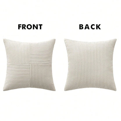 1/2pcs Cushion Cover, Christmas Beige Geometric Corduroy Striped Pattern, Bohemian Sofa Pillow, Decorative Throw Pillow Case, Sofa Cushion, Office, Living Room