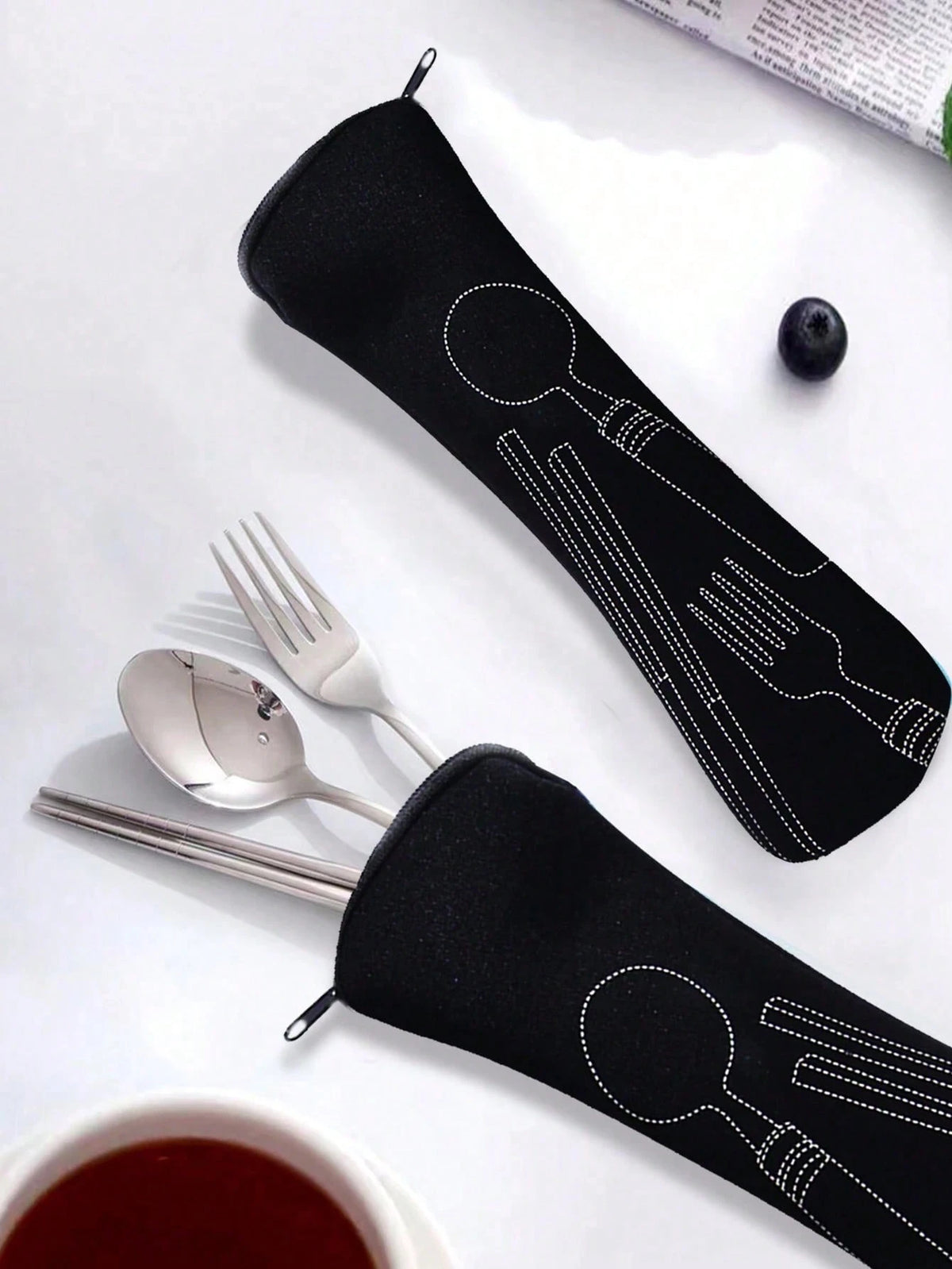1/2pcs Cutlery Storage Bag, Zipper Cutlery Storage Bag Stainless Steel Spoon And Chopsticks Travel Portable Multicolor Bag, Reusable Flatware Storage Pocket, Perfect For Outdoor Travel Camping Office