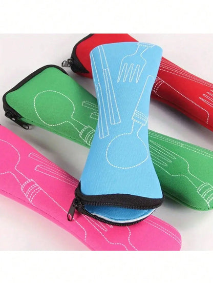 1/2pcs Cutlery Storage Bag, Zipper Cutlery Storage Bag Stainless Steel Spoon And Chopsticks Travel Portable Multicolor Bag, Reusable Flatware Storage Pocket, Perfect For Outdoor Travel Camping Office