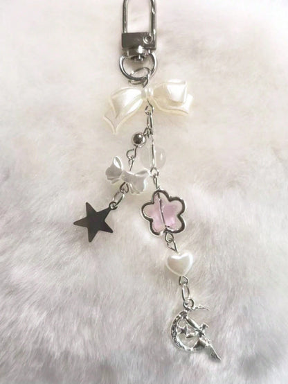 1/2pcs Moonlight Series Pearl Bow Short Phone Lanyard, Phone Charm, Compatible With Bag Pendant, Keychain, Camera CCD Decor, Designed For Women