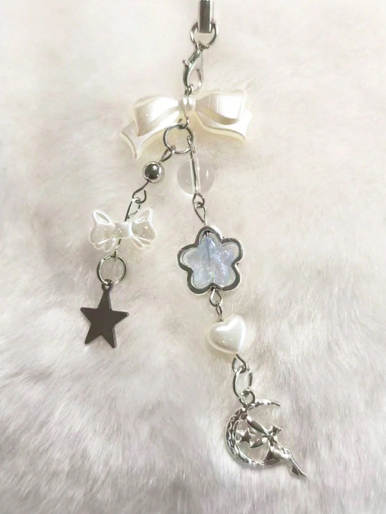 1/2pcs Moonlight Series Pearl Bow Short Phone Lanyard, Phone Charm, Compatible With Bag Pendant, Keychain, Camera CCD Decor, Designed For Women