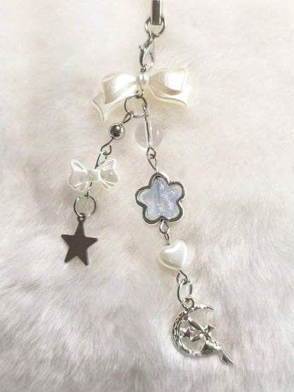 1/2pcs Moonlight Series Pearl Bow Short Phone Lanyard, Phone Charm, Compatible With Bag Pendant, Keychain, Camera CCD Decor, Designed For Women