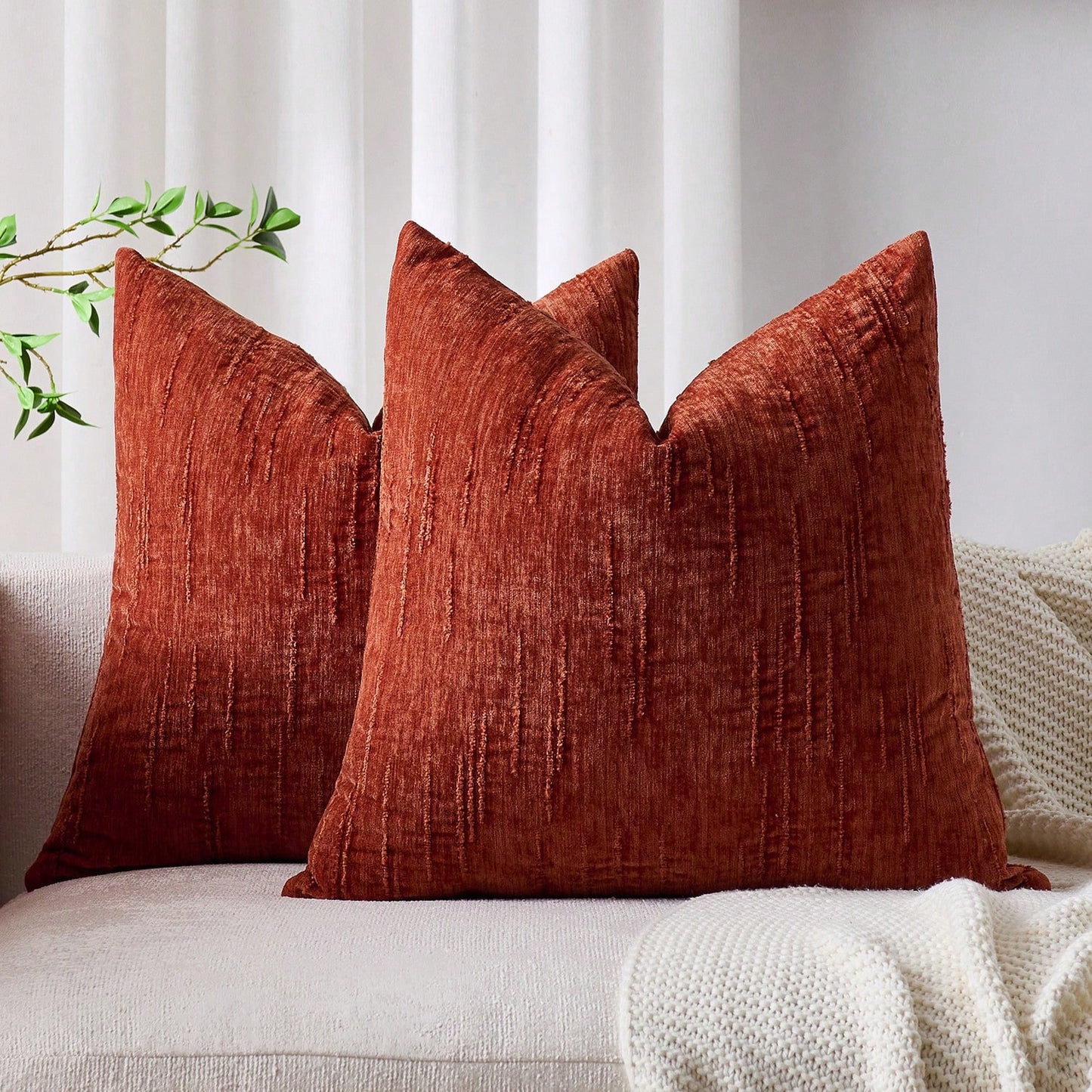 1/2pcs Rust Red Striped Retro Cushion Cover (Pillow Insert Not Included), 100% Polyester Woven Zipper Cushion Cover, Machine Washable, Geometric Pattern Decorative Pillow Case, Suitable For Sofa, Bed